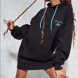 Sean John Missguided Black Long Sleeve Oversized Hoodie Sweatshirt Dress 0 NWT